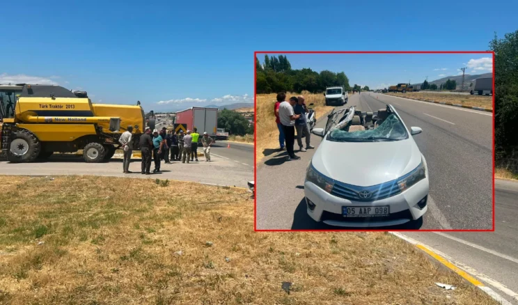 Sivas-Erzincan Karayolunda Feci Kaza! Otomobil Biçerdöverle Çarpıştı: 3 Yaralı
