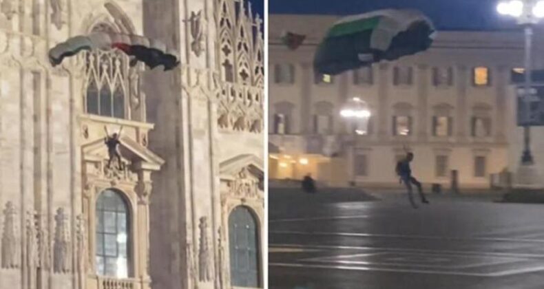İtalya’da Duomo Katedrali’nden Filistin Renkli Paraşütle Atladı: Güvenlik Açığı Araştırılıyor