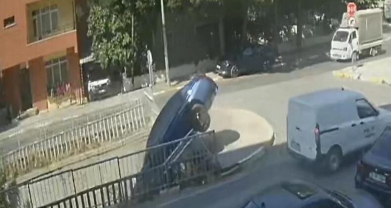 Pendik’te Otomobil Dereye Uçtu! Kaza Anı Güvenlik Kamerasında