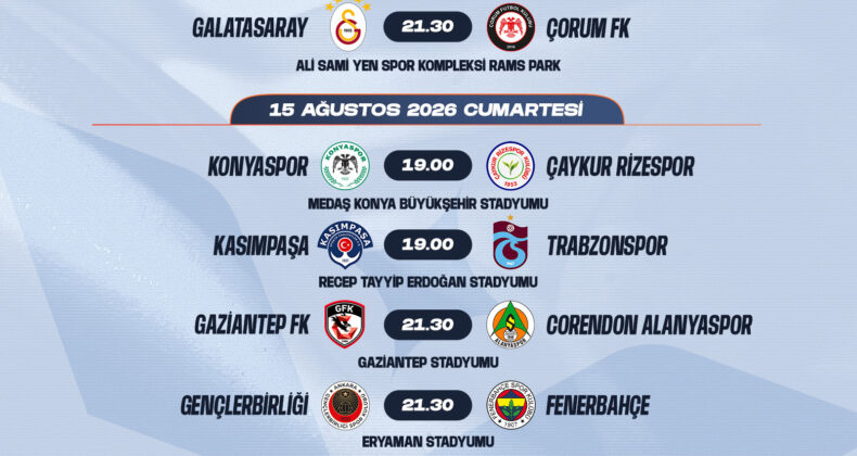Süper Lig’de İlk Hafta Programı Açıklandı! Galatasaray Sezonu Çorum FK Maçıyla Açacak
