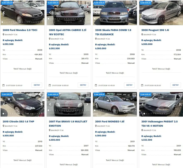 Gümrükte tasfiye edilen araçlar e-ihale listesi